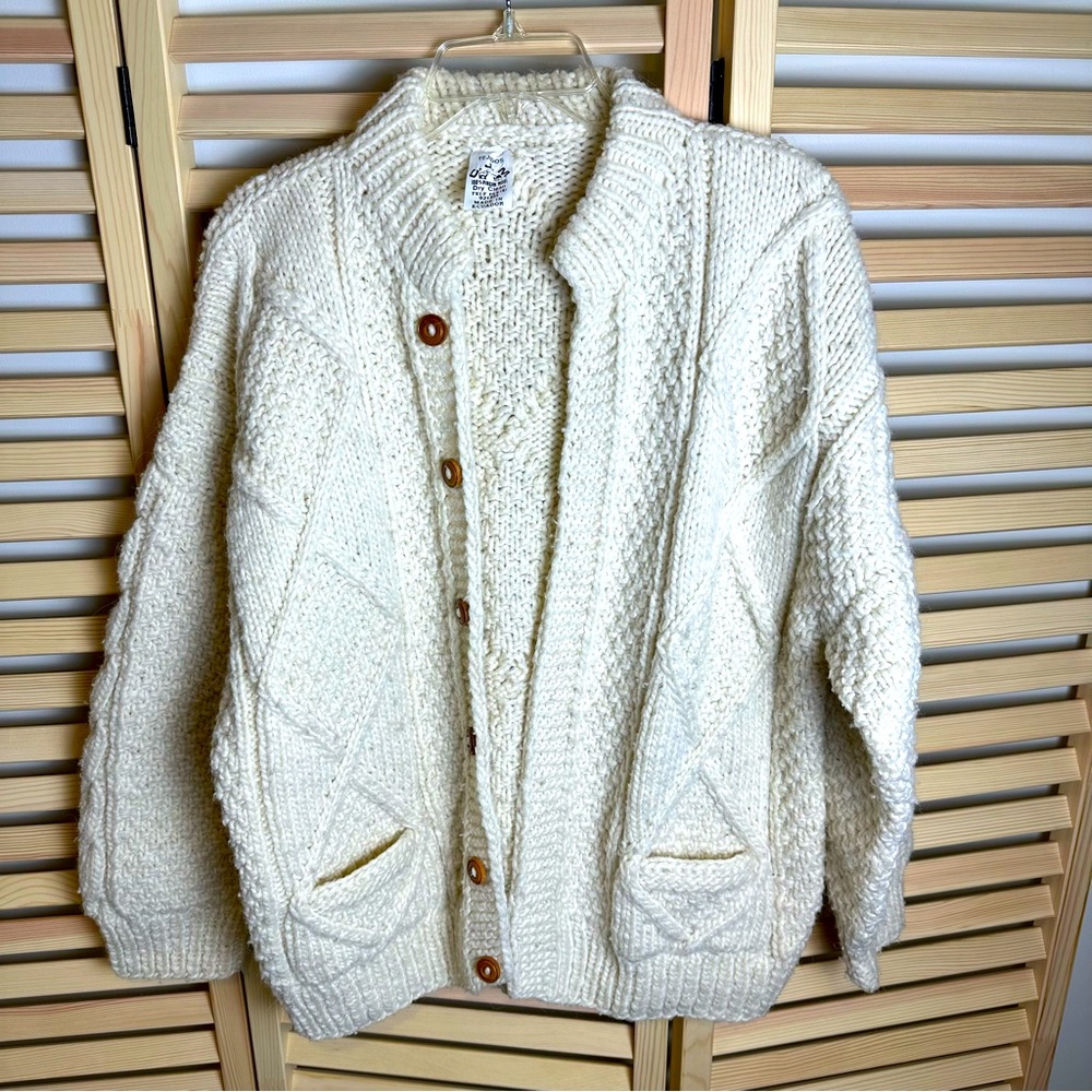 Tejidos Wool Cardigan Wood Buttons Ecuador, Cream | Sz LG